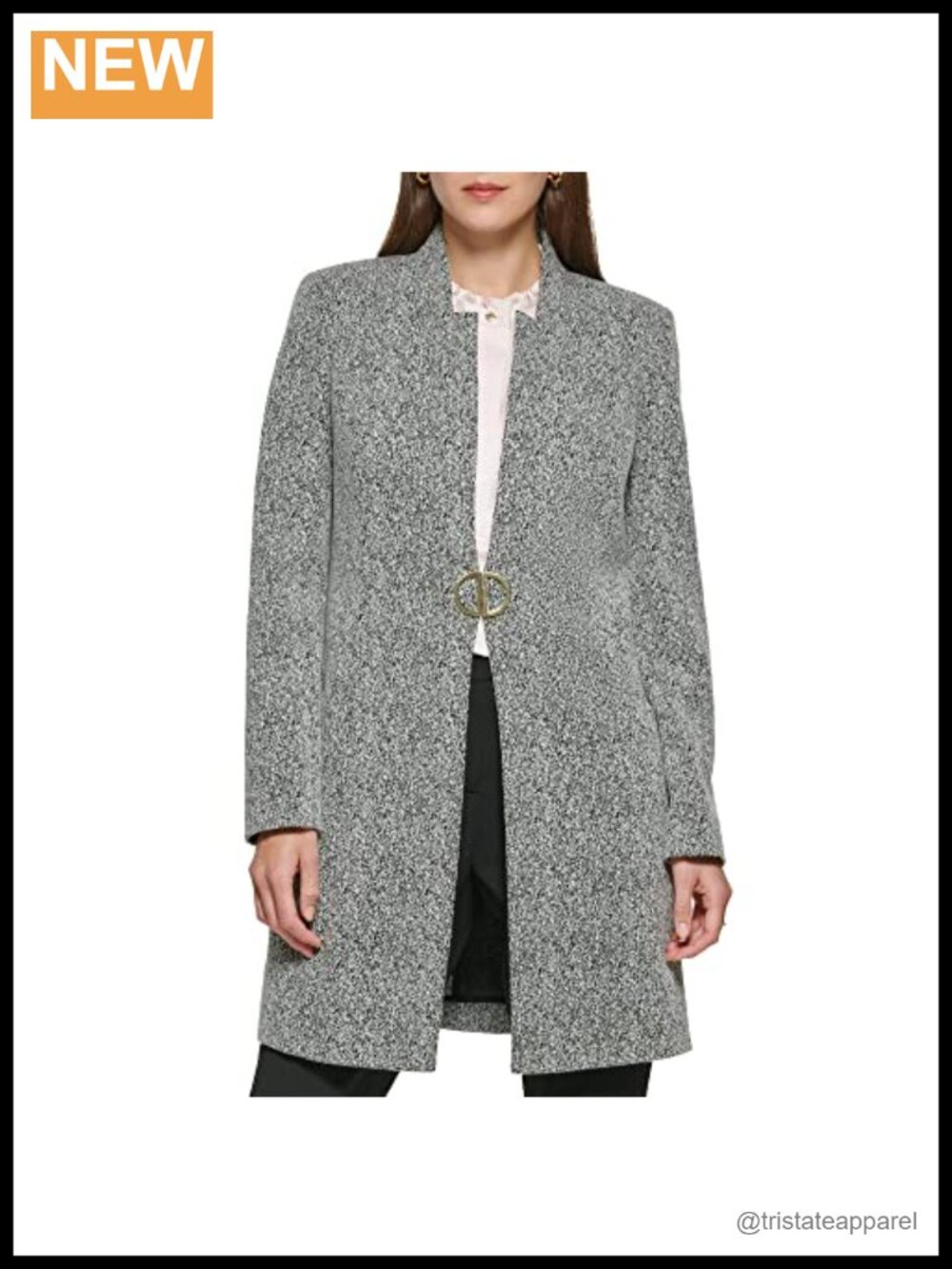 Metallic Monogram Detail Overcoat Casual Jacket Long Sleeve